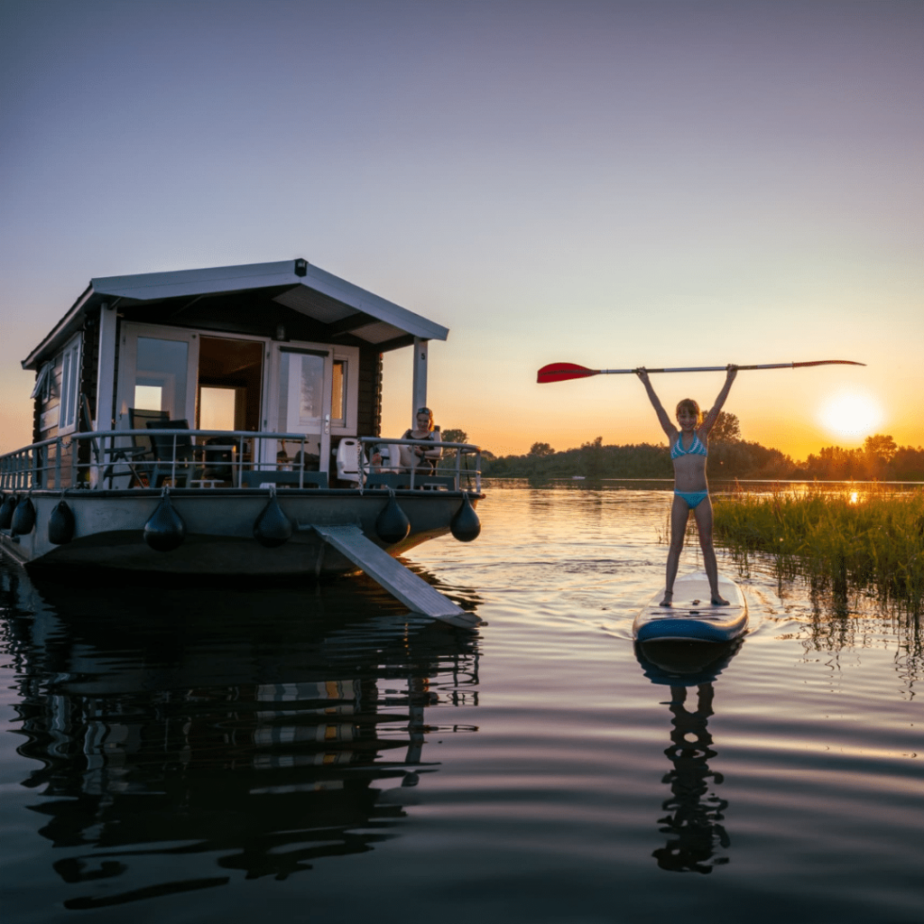 zonsondergang op de blokhutboot